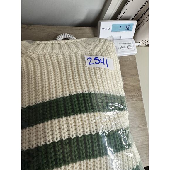 MADEWELL Wide Rib Cropped Turtleneck Sweater M Green Stripe Chunky Knit Preppy - Picture 12 of 12